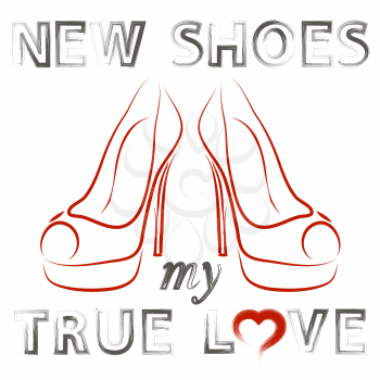 Grunge Hand Drawn Shoes Poster with Positive Quote. Silhouette of Modern Woman Shoes with Grunge Positive Words