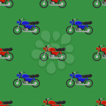Red Blue Sport Bike Seamless Pattern on Green Background