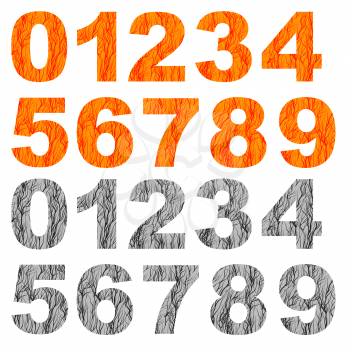 Set of Grunge Orange Grey Numbers Isolated on White Background