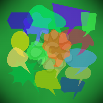 Colorful Transparent Speech Bubbles Isolated on Green Gradient Background