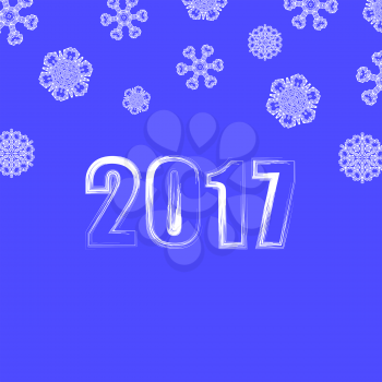 Christmas Banner. 2017 New Year Poster on Blue Snowflake Winter Background