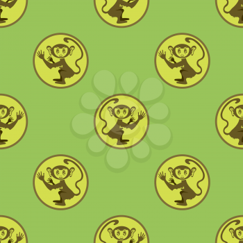 Cartoon Monkey Seamless Pattern on Green Background