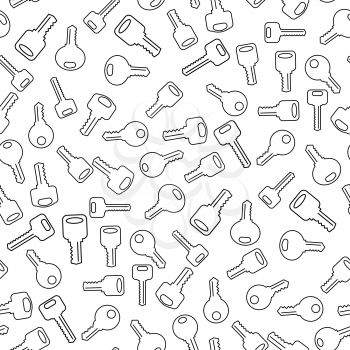 Line Silhouettes of Key Isolated on White Background. Seamless Old Keys Pattern
