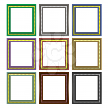 Set of Colorful Wooden Frames Isolated on White Background