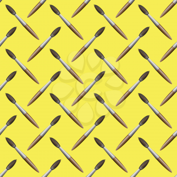 Paintbrush Seamless Pattern on Yellow Background. Set of Brushes