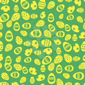 Easter Eggs Greeting Card on Green Background. Seamless Pattern