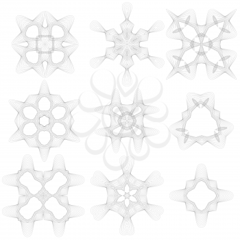 Creative Geometric Ornaments. Guilloche Rosettes Isolated. Ornamental Round Decor. Linear Frames