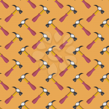 Hammer Icon Seamless Pattern on Orange Background