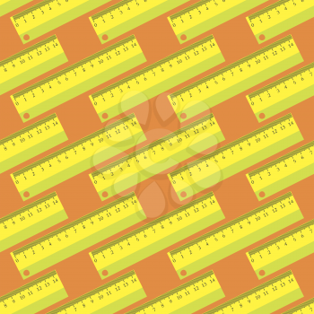 Yellow Wooden Ruler Seamless Pattern on Orange Background