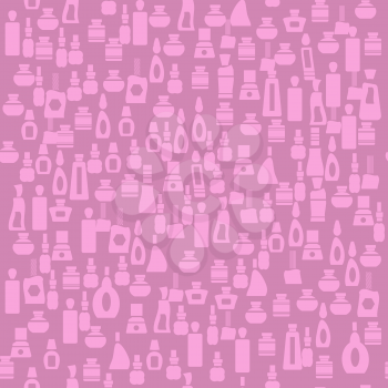 Glass Cosmetic Bottles Seamless Pattern Isolated on Pink Background