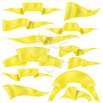 Set of Yellow Ribbons Isolated on White Background. Flag Collection