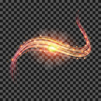 Starry Light Background. Yellow Red Glowing Lines. Speed Motion Effect. Sparcle Glitter Trail