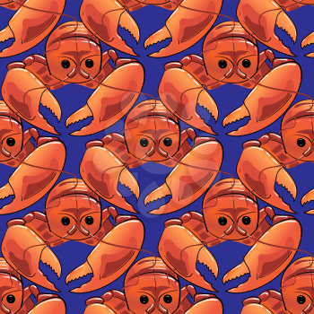 Boiled Lobster Seamless Pattern. Cooked Sea Food Background