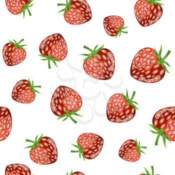 Fresh Strawberry Fruit Seamless Pattern on White Background