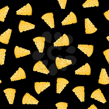 Cheese Slices Seamless Pattern on Black. Milk Product Background