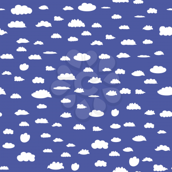 White Cloud Seamless Pattern on Blue Background