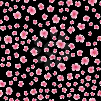 Pink Flower Seamless Pattern Isolated on Black Background