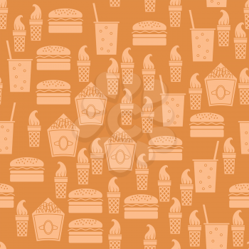 Fastfood Silhouette Seamless Pattern on Orange Background