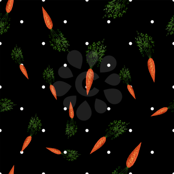 Red Fresh Carrot Seamless Pattern on Dotted Black Background