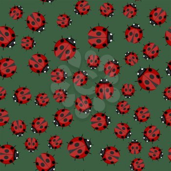 Ladybag Seamless Pattern on Green Background. Ladybird Texture