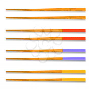 Set of Different Traditional Colored Asian Chopsticks for Food Isolated on White Background