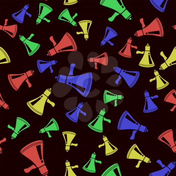 Colored Megaphone Seamless Pattern. Colorful Speaker Texture on Black Background