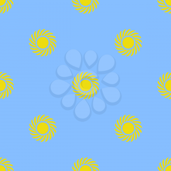 Yellow Sun Seamless Pattern on Blue Background