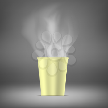 Paper Cup with Hot Black Natural Coffee on Gradient Grey Background