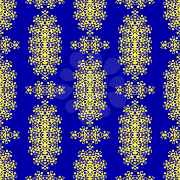 Blue Yellow Ornamental Seamless Line Pattern. Endless Texture. Oriental Geometric Ornament