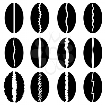 Set of Different Coffee Beans Silhouettes Isolated on White Background