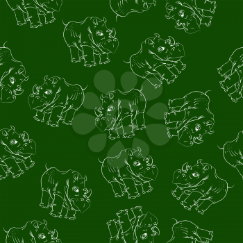 White Rhino Seamless Pattern on Green Background