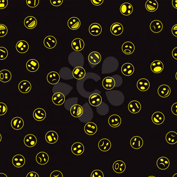 Yellow Smile Seamless Pattern on Black Background