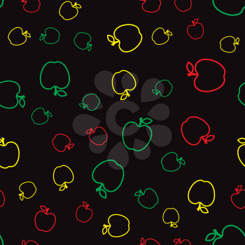 Colorful Fresh Apple Seamless Pattern on Black Background