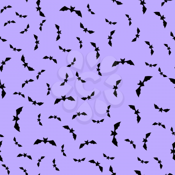 Cartoon Halloween Bat Silhouettes Seamless Pattern Isolated on Blue Sky Background