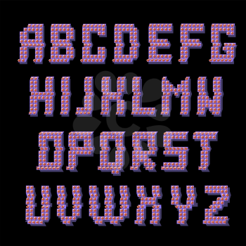 Glitched Colored Alphabet Isolated on Black Background. Trendy Style Distorted Lettering Typeface. Grunge Design of Font