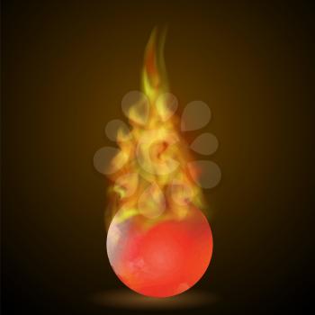 Burning Red Sphere Isolated on Black Background. Ball on Fire Flame