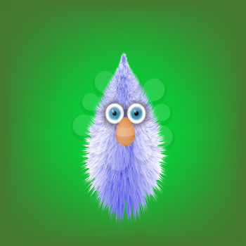 Cute Fur Toy Souvenir with Blue Eyes Isolated on Green Blurred Background