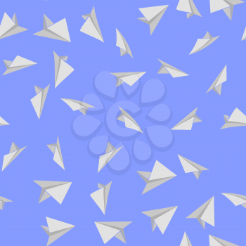 Paper Plane Seamless Pattern on Blue Sky Background