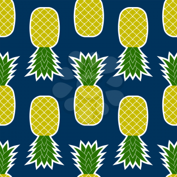 Pineapple Seamless Pattern Isolated on Blue Background. Tropical Fruit Texture