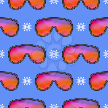 Winter Ski Goggles Seamless Pattern Isolated on Blue Background
