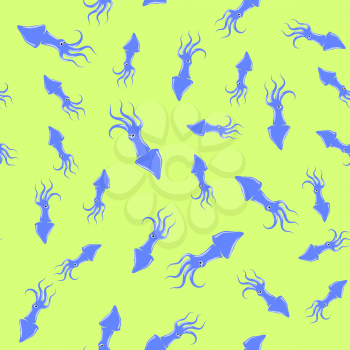 European Squid Silhouette Seamless Pattern Isolated on Yellow Background. Cute Seafood. Animal Under Water. Sea Monster