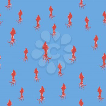 European Squid Silhouette Seamless Pattern Isolated on Blue Background. Cute Seafood. Animal Under Water. Sea Monster