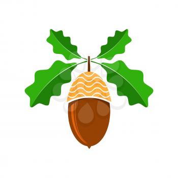 Ripe Acorn Icon Isolated on White Background. Autumn Oak Nut and Leaves Logo