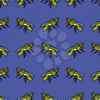 Bee Seamless Pattern Isolated on Blue Background
