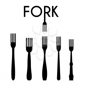 Set of Fork Silhouettes Isolated on White Background
