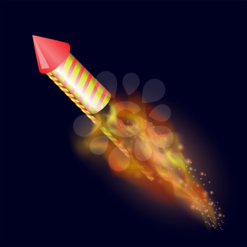 Burning Petard with Fire Flame Isolated on Dark Blue Sky Background