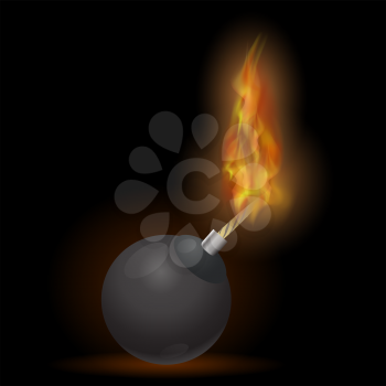 Burning Bomb Icon Isolated on Black Background.