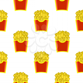French Fries in Red Paper Box Seamless Pattern. Hot Fried Potatoes in Bucket Fast Snack. Street Fast Food in Box.