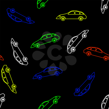 Colored Modern Car Seamless Pattern on Black Background