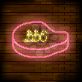 Barbeque Pub Neon Colorful Sign on Dark Brick Background
